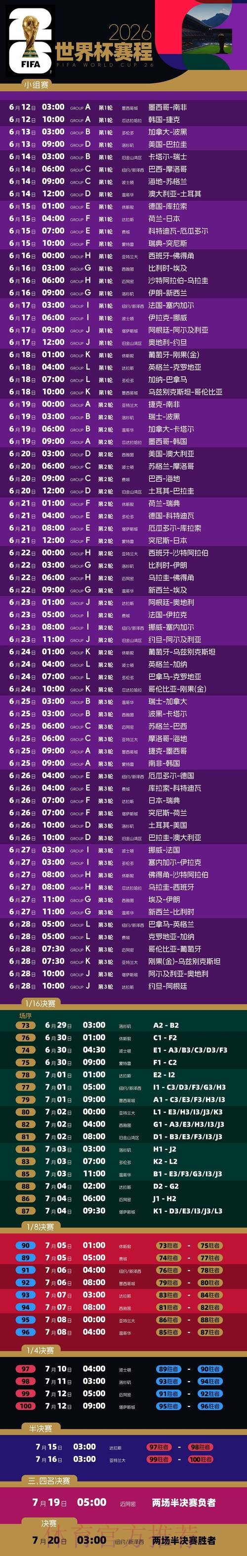 2026世界杯赛程高清版完整安排免费观看